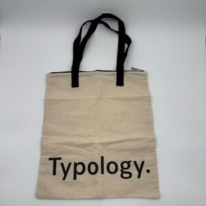 Typology Canvas Tote Shopping Bag With Zipper Top 16"L  X 14W" New